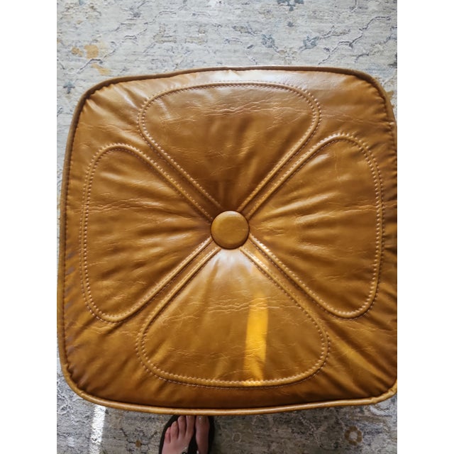 Mid-Century Modern Vintage MCM Brown Hassock Faux Leather Square Footstool For Sale - Image 3 of 4