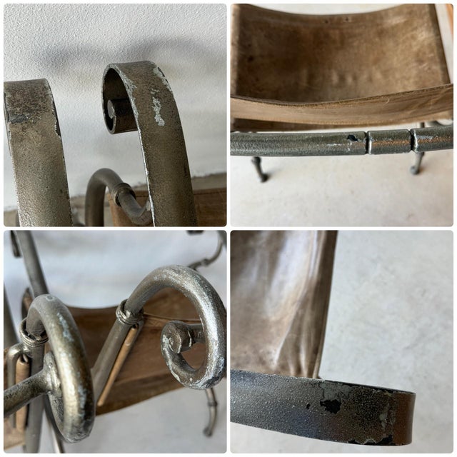 Brown Late 20th Century Leather and Iron Scroll Dining Arm Chairs For Sale - Image 8 of 12