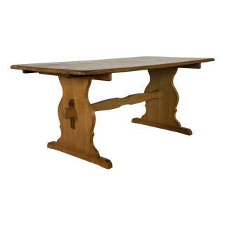 Danish Oak Extension Trestle Dining Table in the manner of Henning Kjærnulf For Sale