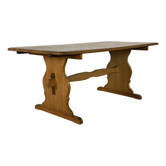Danish Oak Extension Trestle Dining Table in the manner of Henning Kjærnulf For Sale