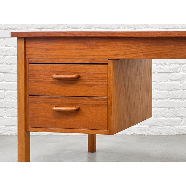 Apartment Sized Mid Century Modern Teak Desk | Compact Danish Writing Desk, C. 1960's For Sale - Image 15 of 16
