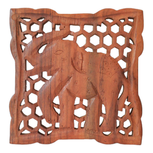 Vintage Hand Carved Wood Elephant Wall Hanging