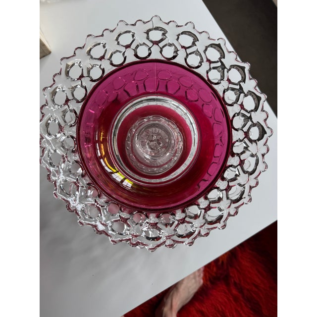 Antique Victorian Cranberry Glass Compote With Underplate – Open Alley / Lace Edge Eapg For Sale - Image 12 of 12