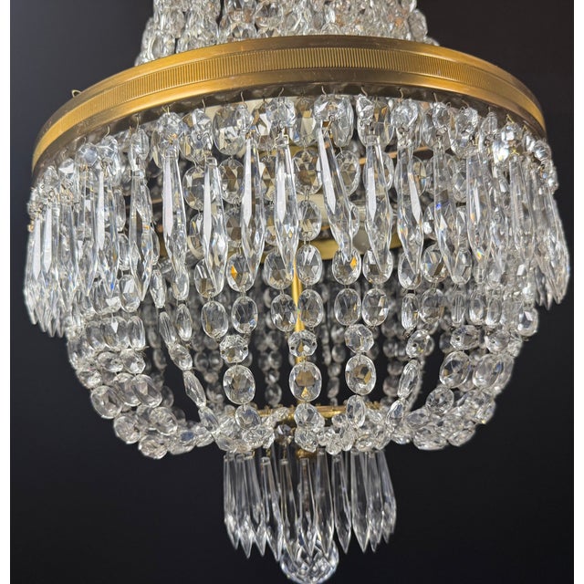 Vintage Chandelier- Extraordinary French Montgolfière Empire-Brass & Crystal Basket Chandelier For Sale - Image 9 of 15