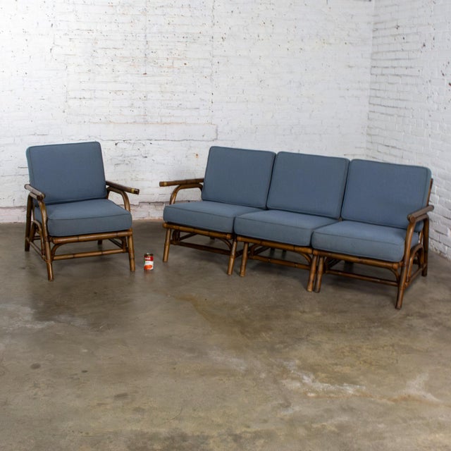 Mid-20th Century Tropical or Coastal Style Rattan 3 Piece Sofa and Lounge Chair by Calif Asia, a Set For Sale - Image 18 of 18