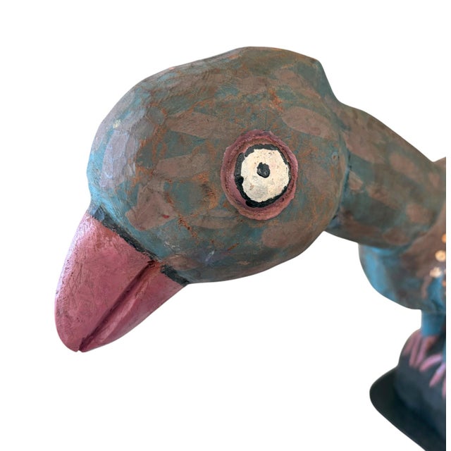 Vintage Lg Hand Carved Wooden Folk Art Sculpture of a Parrot 25" For Sale In New York - Image 6 of 7