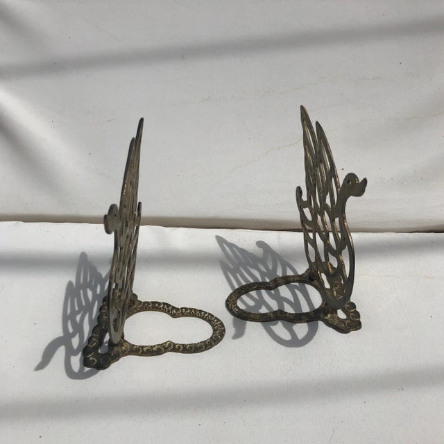 1980s Mid Century Brass Swan Cut Out Bookends - A Pair For Sale - Image 5 of 8