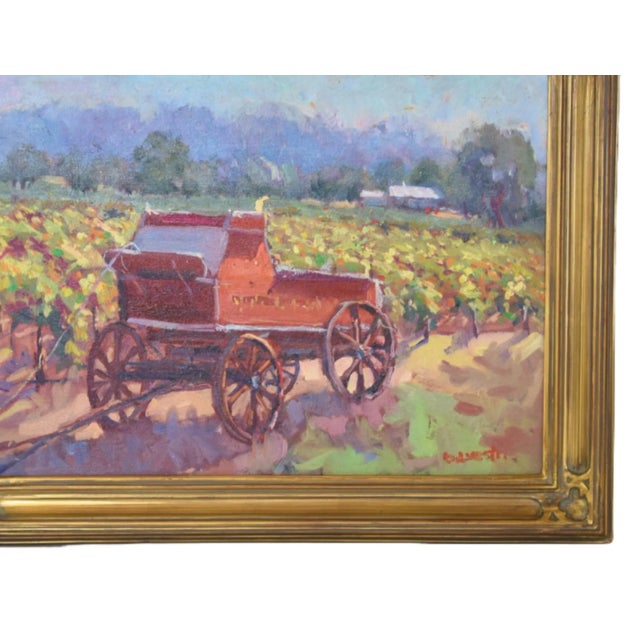 Silvio Silvestri, Listed Artist (1948-2018) California Farmland Landscape Painting W/ Antiqued Ornate Gold Frame For Sale - Image 4 of 10