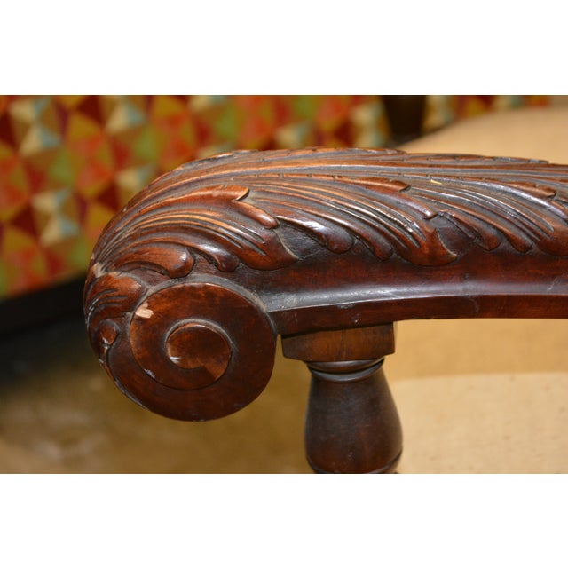 Antique Carved Wood Arm / Throne Chair Straw / Hair Stuffed W/ Metal Rivets For Sale - Image 10 of 17