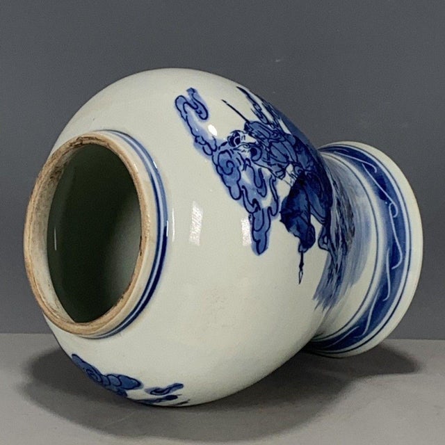 Vintage Blue & White Ginger Jar With Warrior on Horse For Sale - Image 4 of 9