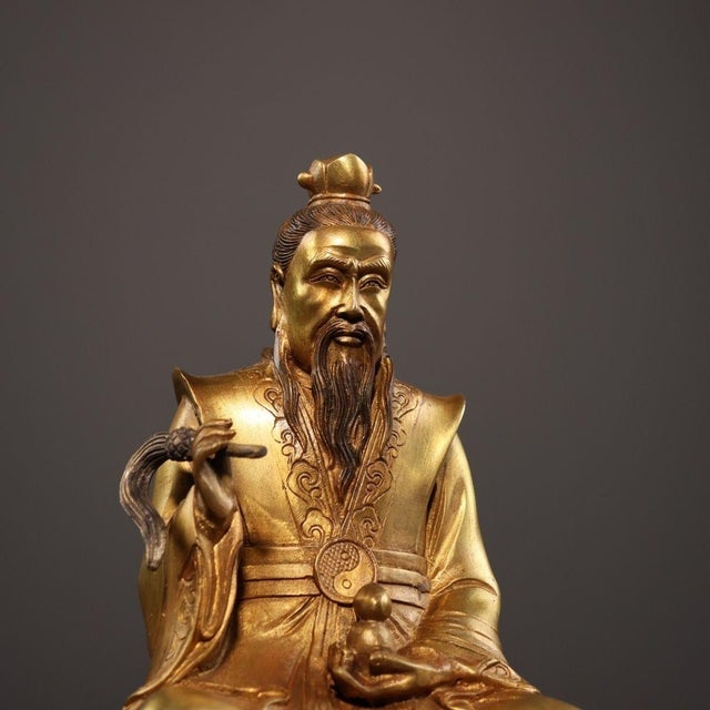 Late 19th Century Gilt Bronze Tai Shang Lao Jun Statue, Taoist Deity Figure For Sale In Los Angeles - Image 6 of 9