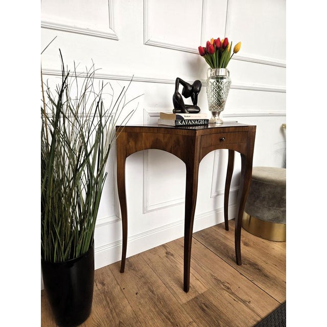 Mid-Century Modern Italian Wood Inlay Wall Console Table 1960s For Sale - Image 3 of 11