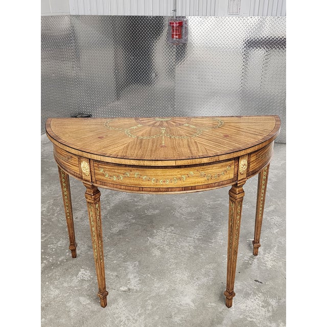English Vintage Maitland-Smith Adam Style Handpainted Demi-Lune Console Table For Sale - Image 3 of 17