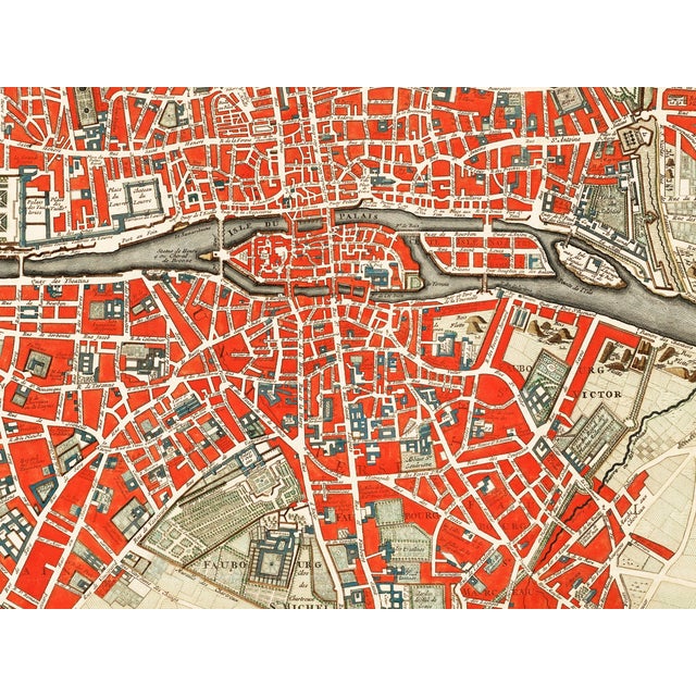 This antique map art print reproduction features Plattegrond van Parijs, a historic plan of Paris attributed to Guillaume...
