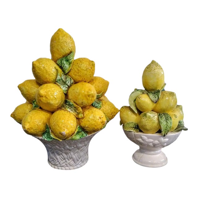 A Pair Italian Lemon Ceramic Topiary Tree Basket | Chairish
