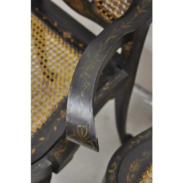 Antique Chinoiserie Queen Anne Hand Painted Floral Cane Dining Chairs - Set of 4 For Sale In Philadelphia - Image 6 of 12
