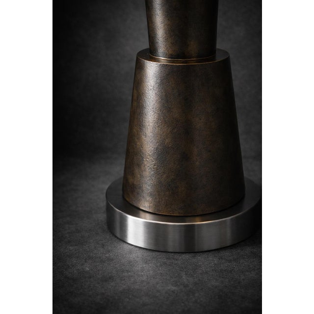 Late 20th Century Late 20th Century Large Architectural Brutalist Table Lamp in Aged Bronze Finish – 36″ Sculptural Statement Lamp For Sale - Image 5 of 11