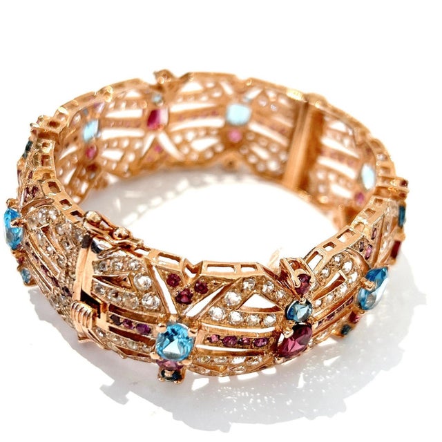 Bochic "Capri" Vintage Garnet & Multi Gem & Sapphire Bangle Set 18K & Silver For Sale - Image 13 of 18