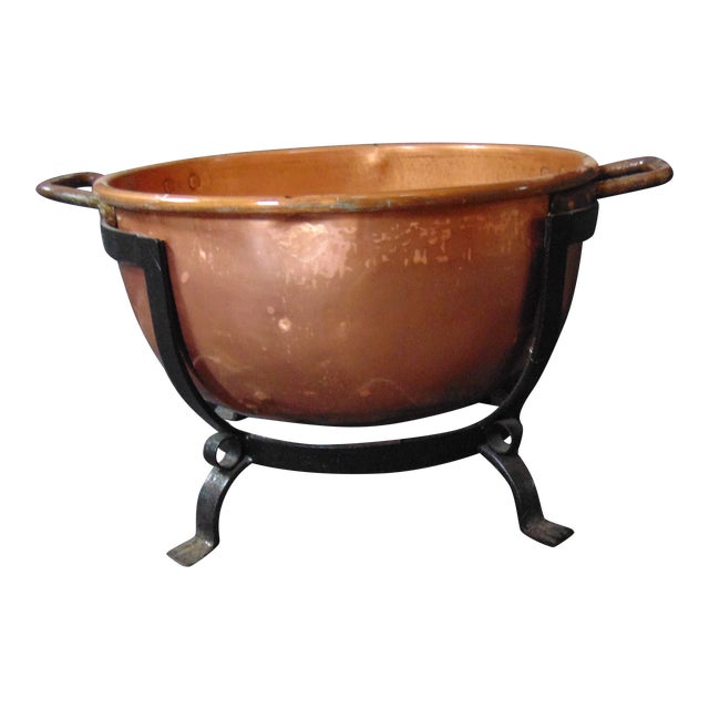 Copper Apple Butter Kettle / Wrought Iron Stand Chairish