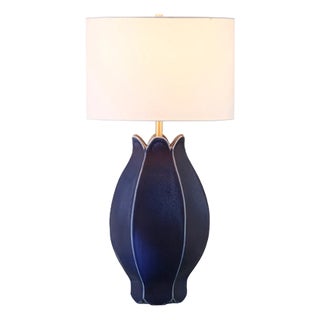 Matthew Izzo Home - Mae Navy Glazed Table Lamp With Shade For Sale