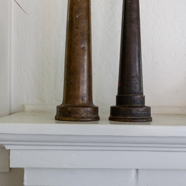 Set of Large Antique Brass Fireman Fire Hose Nozzle Candle Holders For Sale - Image 13 of 16
