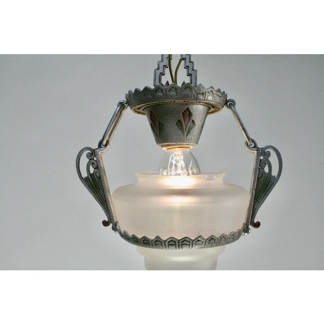 1930s Gill Glass Modernique Pendant With Frosted Shade #2069 For Sale - Image 4 of 7