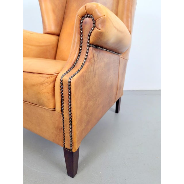 Vintage Sheepskin Leather Wing-Back Chair, 1970s For Sale - Image 12 of 13