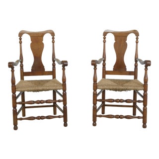 Wallace Nutting Signed Rush Seat Cherry Armchairs - a Pair For Sale