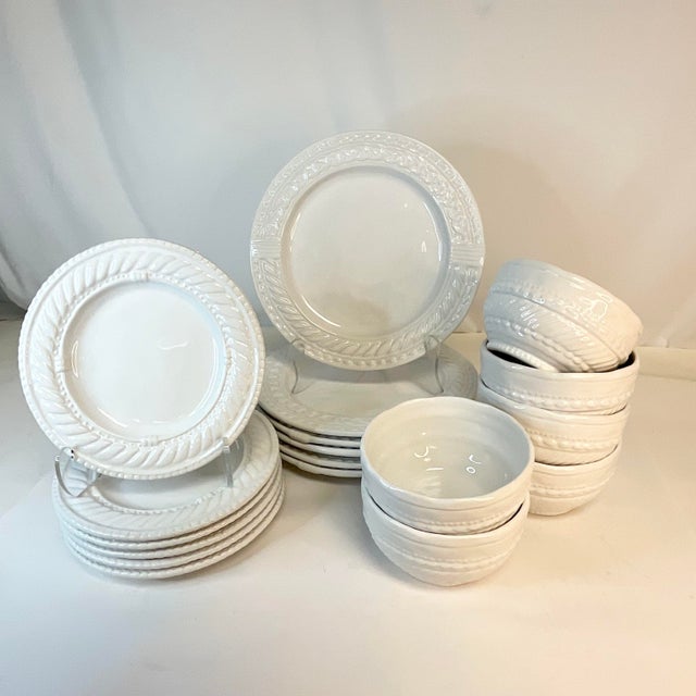Ceramic 1980s Vintage Anthropologie Portuguese Rope and Chain Ironstone Dinnerware - Set of 18. For Sale - Image 7 of 9