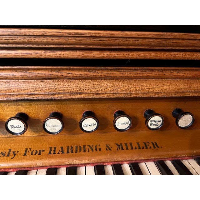 Chocolate 1890s Crescent Oak Pump Organ Made for Harding & Miller For Sale - Image 8 of 12