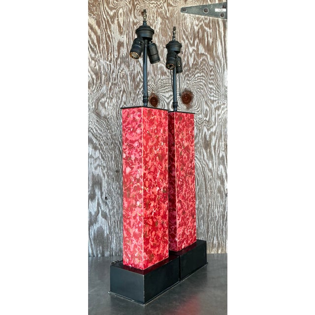 Vintage Boho Faux Marble Lamps - A Pair For Sale In West Palm - Image 6 of 11