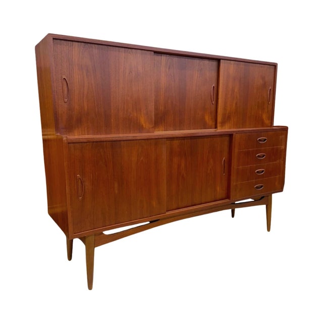 Mid-Century Modern Mid 20th Century Danish Modern Compact Teak Highboard For Sale - Image 3 of 5