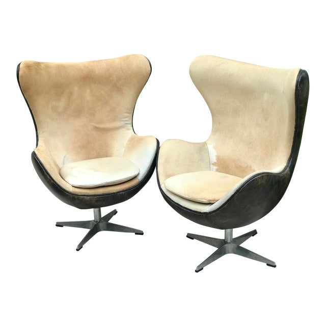Restoration Hardware Copenhagen Cowhide Leather Wingback Chairs A Pair