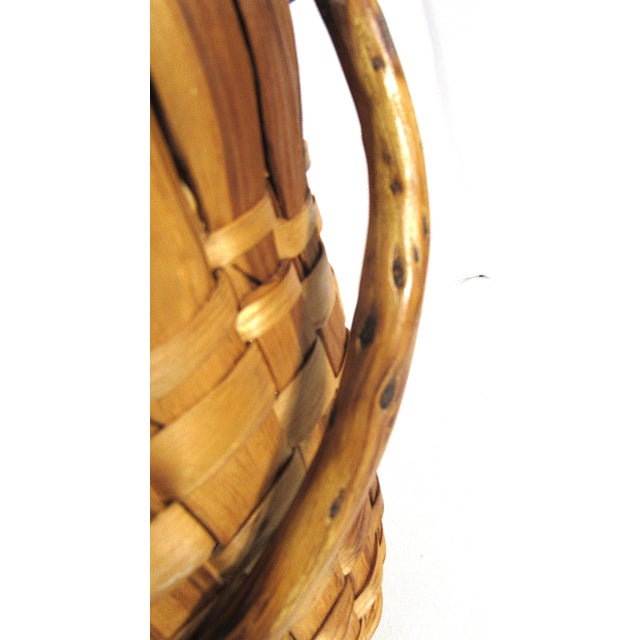 Vintage Wood Slat Basket + Bent Wood Stick Handle For Sale - Image 12 of 16
