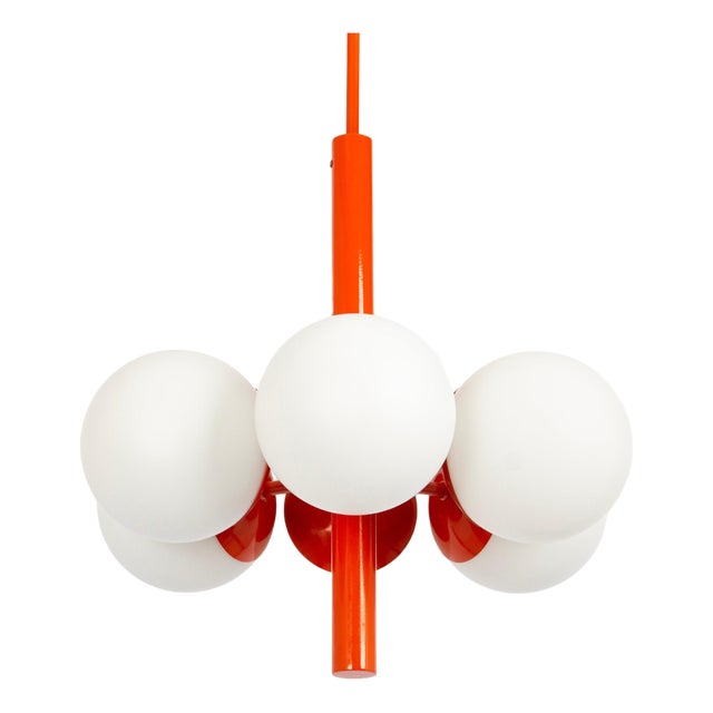 Sputnik Orange Pendant Light in Opal Glass from Kaiser Idell / Kaiser Leuchten, Germany, 1970s For Sale