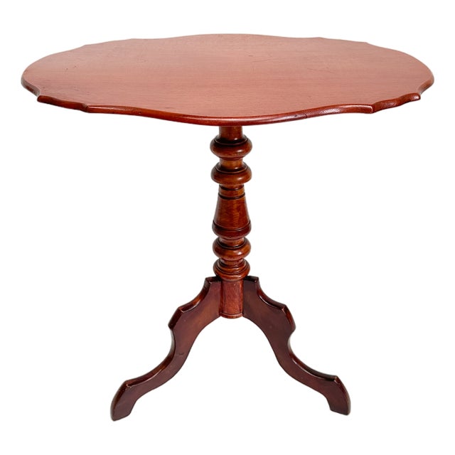 Antique Mahogany Tripod Table: Scalloped Edge Wine Table, 1890s For Sale