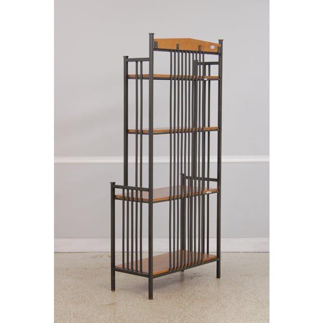 2000 - 2009 Stickley Oak 4 Tier Metal Bookshelf Bakers Rack For Sale - Image 5 of 17