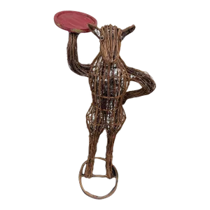 Vintage Wicker Floor Standing Waiter Deer Statue