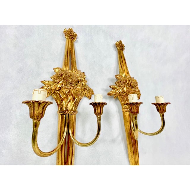 Vintage Belgian Louis XVI Style Gold Wall Lamps, 1990s, Set of 2 For Sale - Image 4 of 12