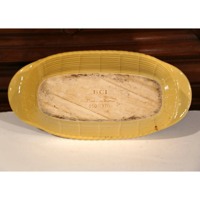 Ceramic Early 20th Century French Majolica Barbotine Yellow and Green Serving Dish For Sale - Image 7 of 9