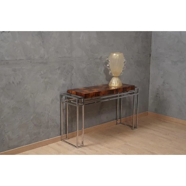 Wood Chrome and Wood Console Table by Aldo Tura, 1970s For Sale - Image 7 of 13