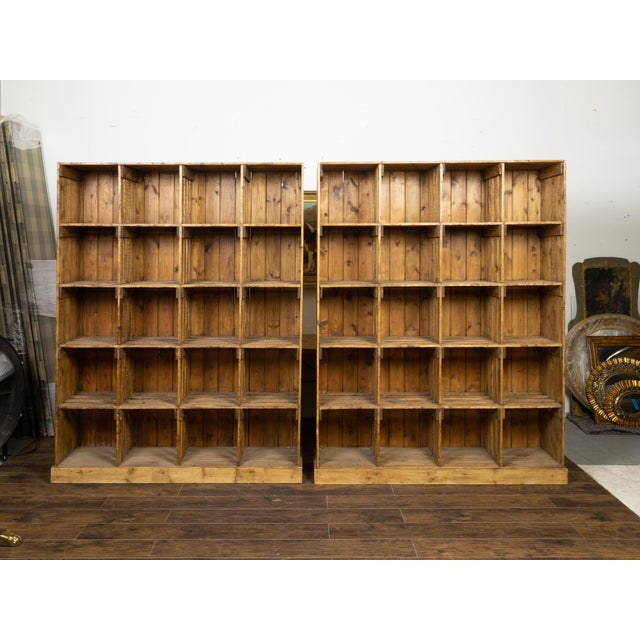 Mid 20th Century Vintage Raw Wood Pine Storage or Display Cabinets with Cubby Holes, Sold Each For Sale - Image 5 of 12