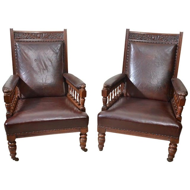 Set of 19th Century English Leather Armchairs For Sale - Image 10 of 10