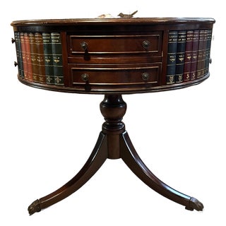 Book Drum Table With Drawers in the Style of Maitland Smith For Sale