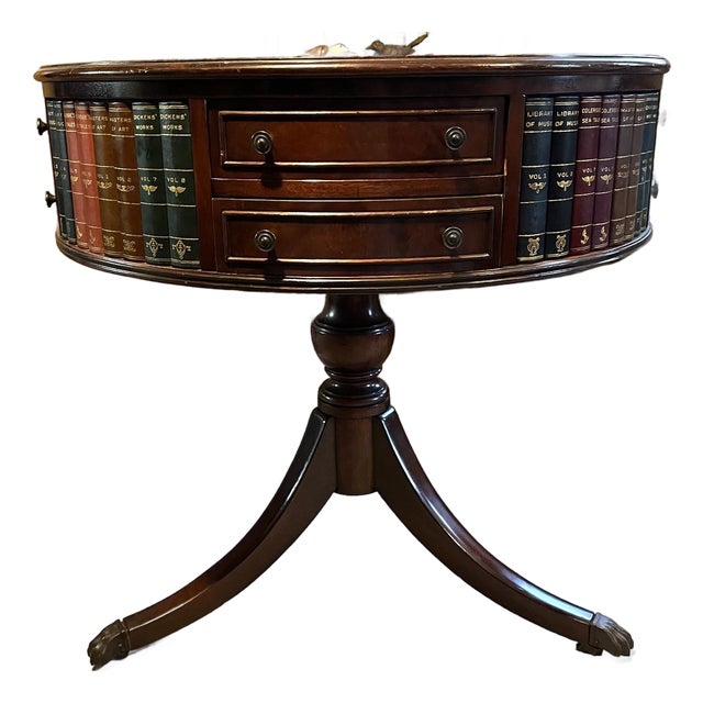 Book Drum Table With Drawers in the Style of Maitland Smith For Sale