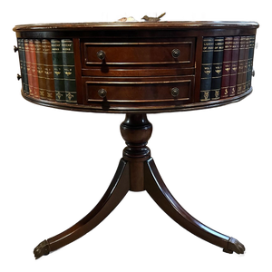 Book Drum Table With Drawers in the Style of Maitland Smith