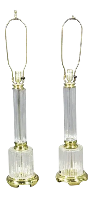 Pair Brass and Glass Neoclassical Table Lamps