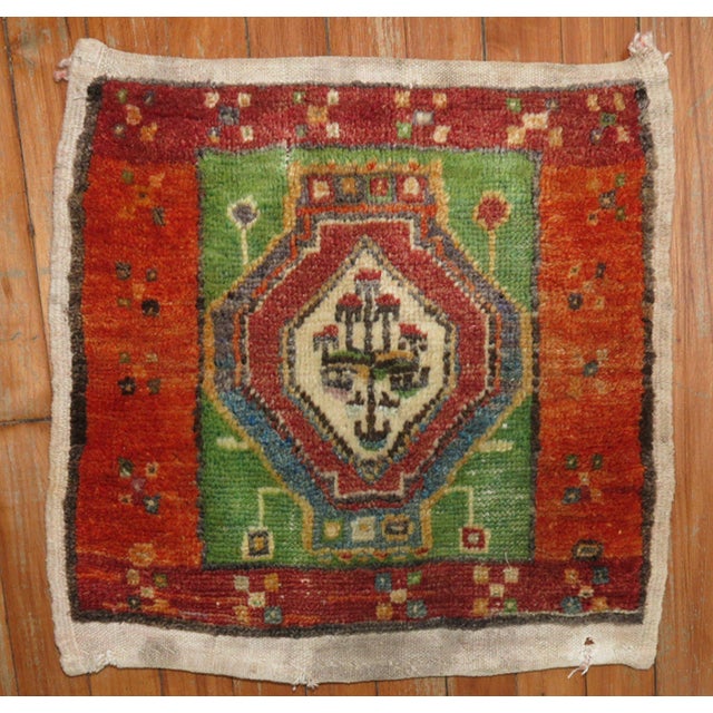 Mid-20th Century Zabihi Collection Green Turkish Anatolian Throw Rug - 1'6" x 1'7" For Sale - Image 4 of 4