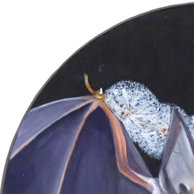 Wood Dandelion Bat - Original Nocturnal Bat Flying Through the Night Pop Art Oil Painting For Sale - Image 7 of 9