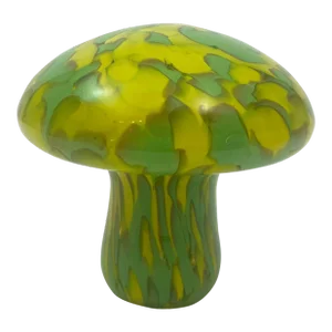 Murano Style Art Glass Mushroom Toadstool Paperweight Green and Yellow 1980s